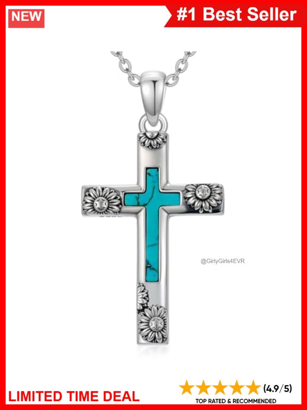 925 Sterling Silver Turquoise Cross Necklace Western Pendant
